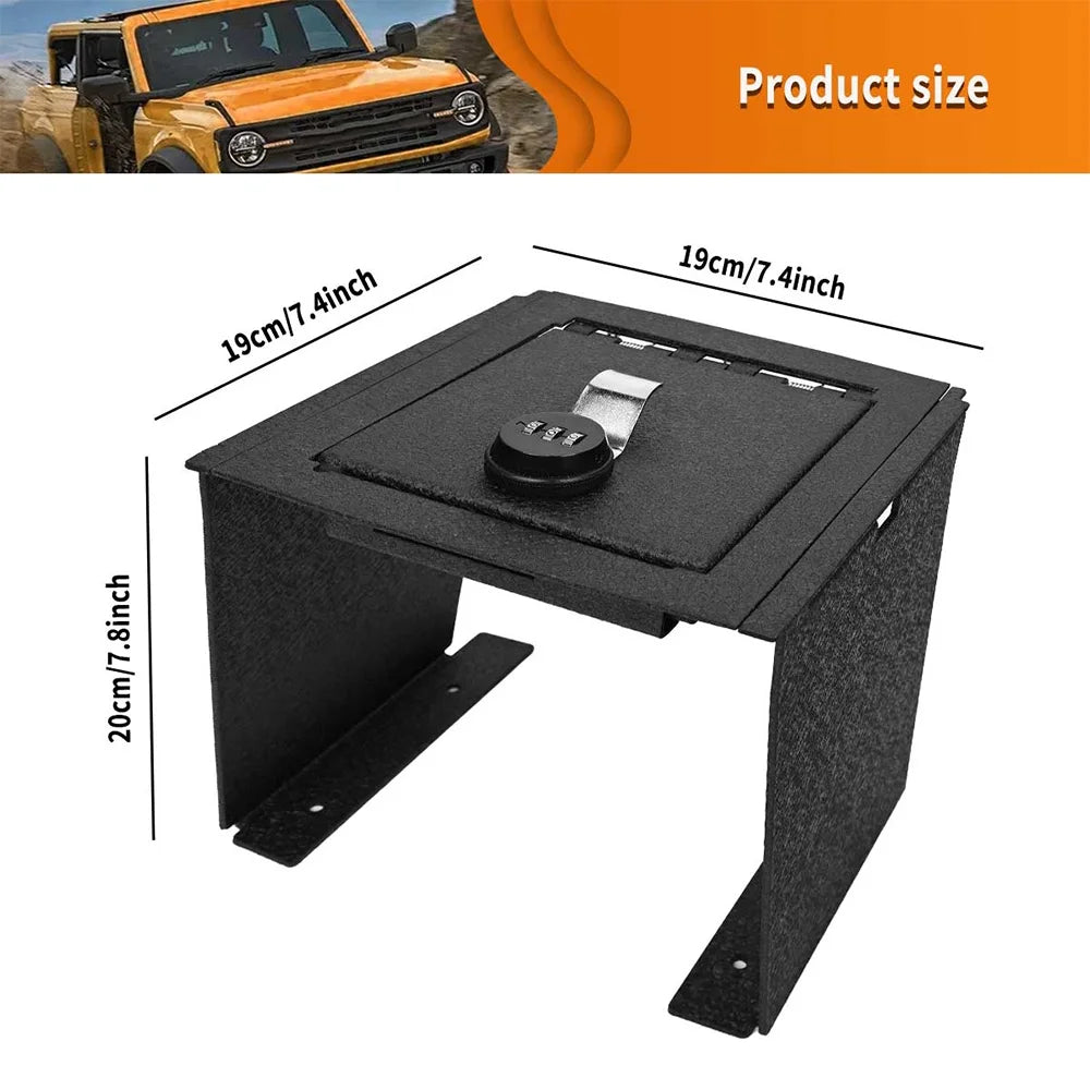 Alltimes center console box safe for ford for bronco 2door/4door 2021-2022, 3-digit password, black carbon steel with anti-rust coating