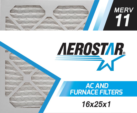 Aerostar 16x25x1 merv 11, pleated air filter, 16x25x1, box of 4, made