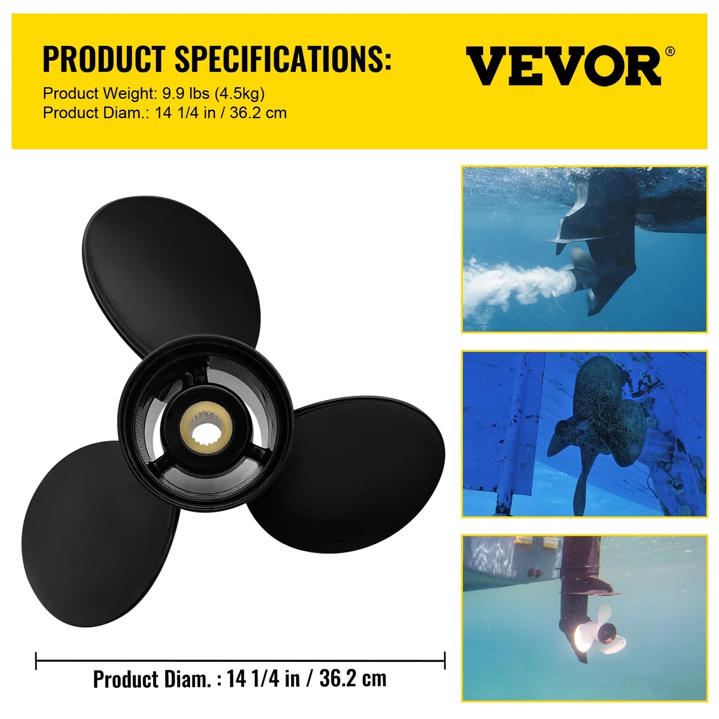 Vevor outboard propeller, 3-blade 14 1/4 x 21" boat propeller, replace for oem 3817469, compatible sx sterndrives outboard volvo penta engine, right-handed aluminium propeller & 19 spline teeth