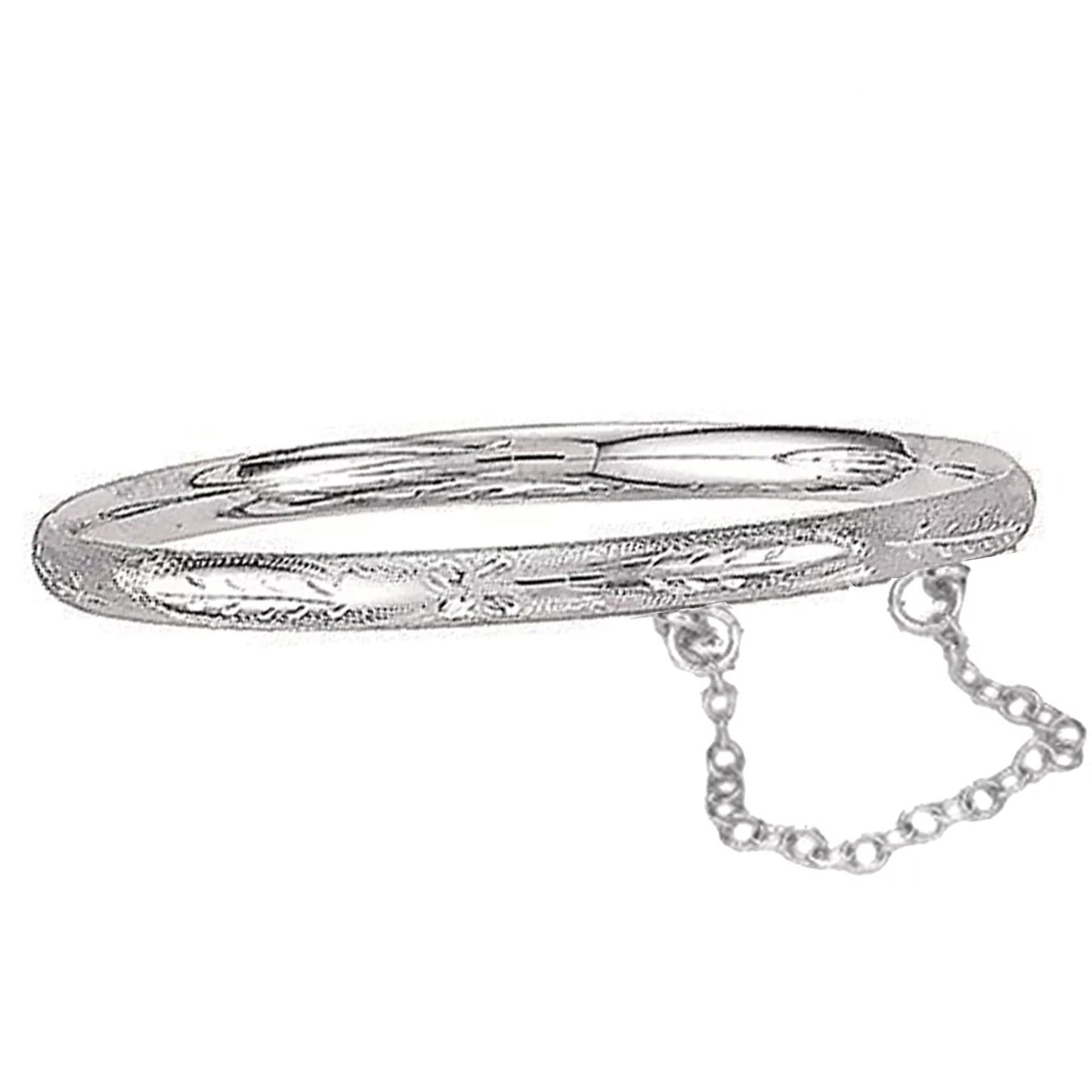 Ritastephens 925 sterling silver floral engrave hinged women bangle bracelet with chain