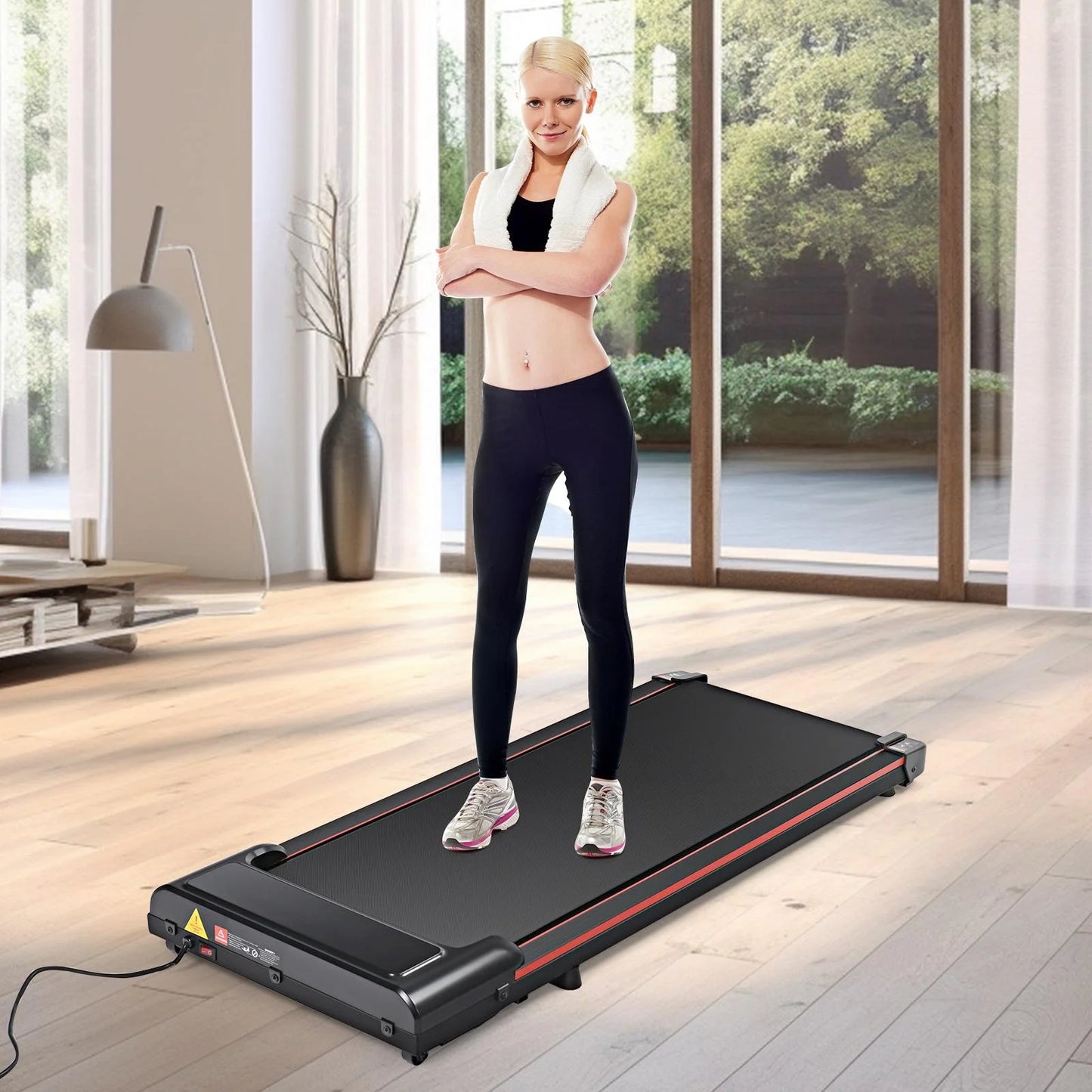 Seizeen walking pad, under desk treadmill for home office, portable treadmill small size with remote control, led display, 2-in-1 walking & jogging fitness machine, 300lbs, 0.6-3.8mph speed, red