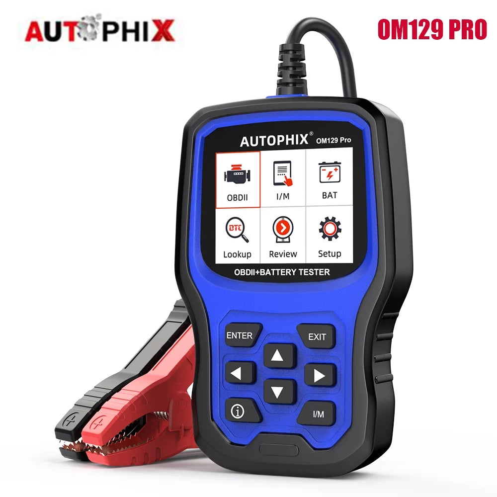 Autophix om129 pro obd2 scanner battery tester 2 in 1 automotive diagnostic tool engine code reader full obd2 function cranking test charging test 12v automotive battery scanner eobd obd auto analyzer