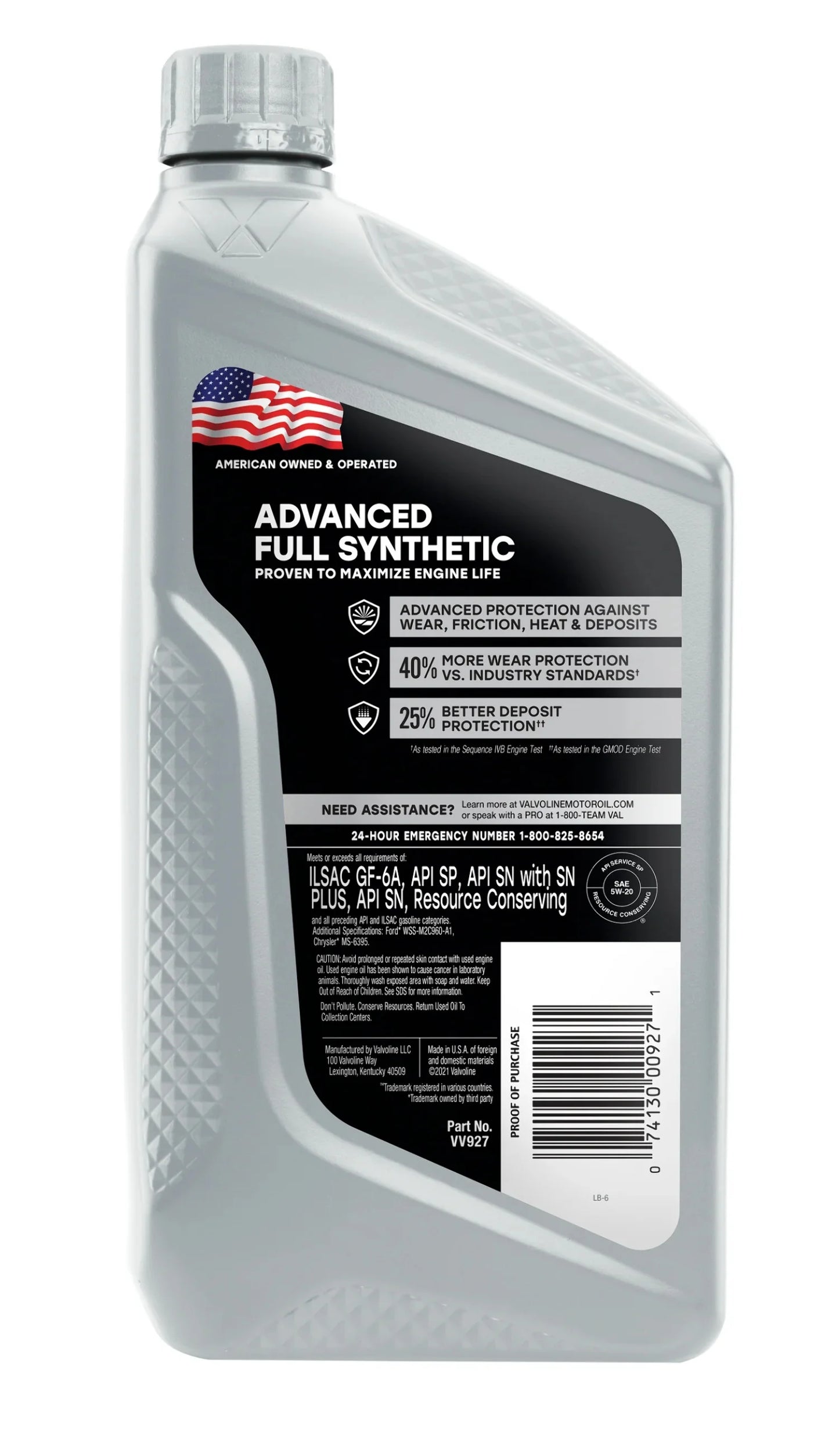 Valvoline advanced full synthetic motor oil sae 5w-20