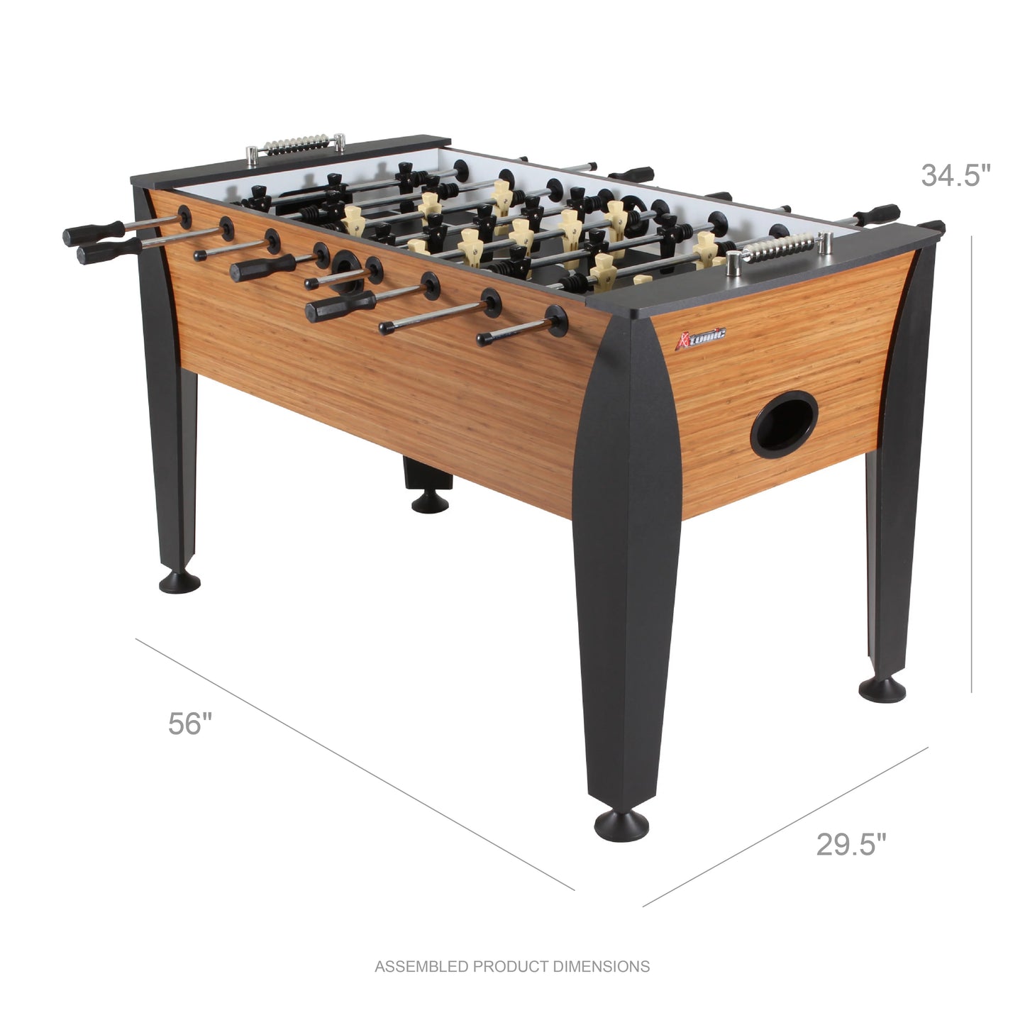 Atomic pro force 56" foosball table with internal ball return and ball entry, leg levelers, and heavy-duty legs