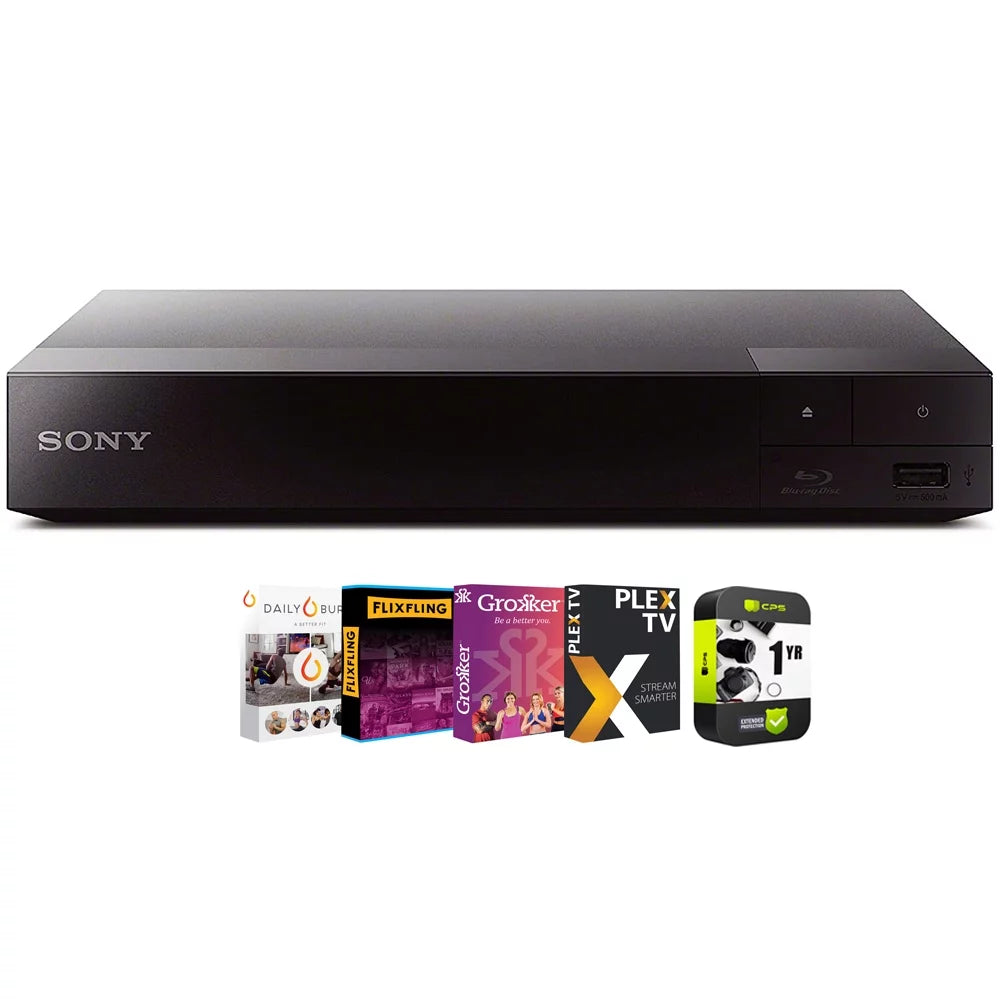 Sony bdpbx370 streaming blu-ray disc player with wifi bundle with tech smart usa premiere movies streaming 2020 digital download card for pc and 1 year extended protection plan