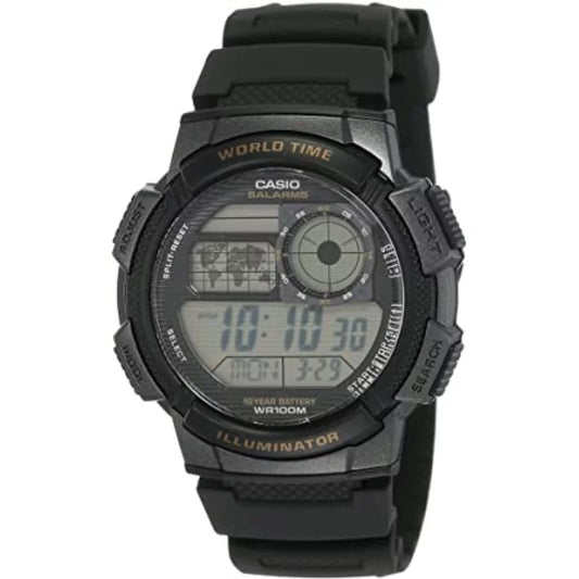 Casio men's world time sport watch with black resin strap ae1000w-1avcf