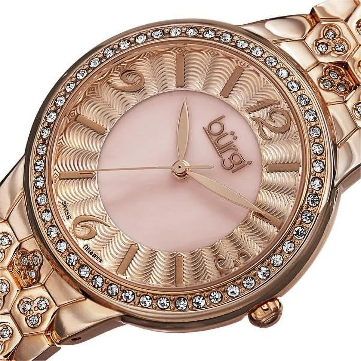 Women's swiss quartz crystal-accented brass rose-tone bracelet watch