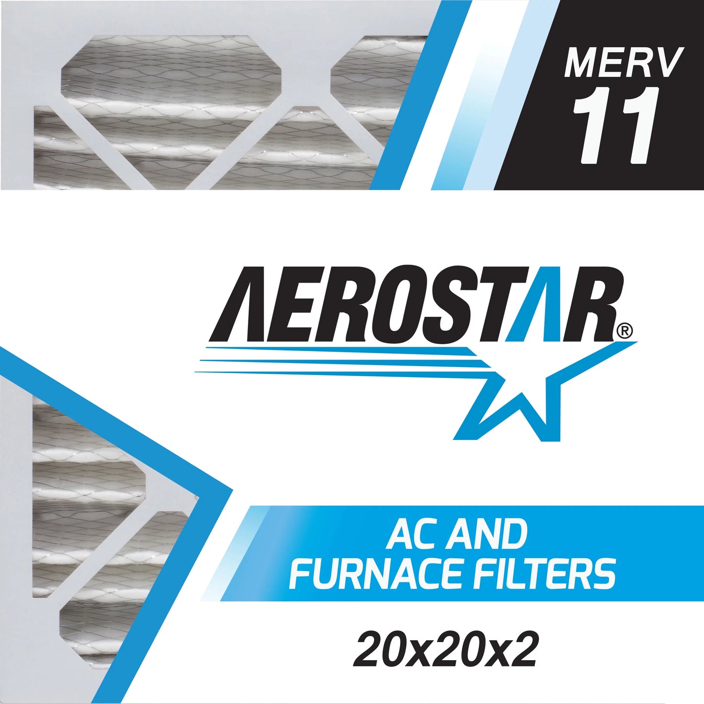 Aerostar 20x20x2 merv  11, pleated air filter, 20x20x2, box of 4, made in the usa