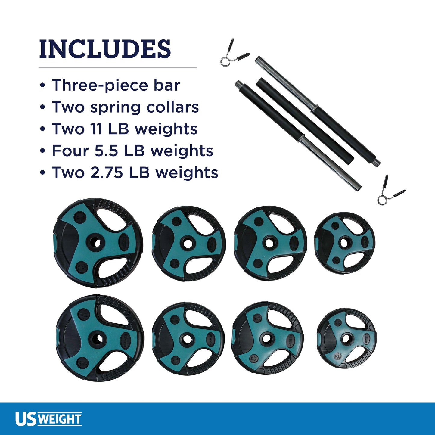 Us weight 54 lb. weight set with 55-inch bar and grip weight plates