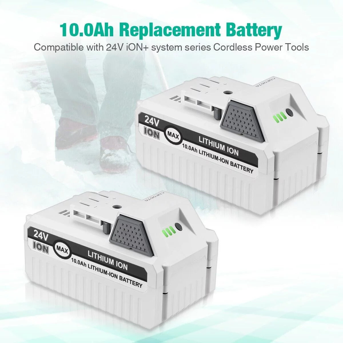 2packs 10000mah li-ion battery compatible with sun joe and snow joe 24v battery for 24vbat-ltx 24vbat-ltw 24vbat-lte 24vbat-lt 24vbat 24v-x2-sb18 ion+ system for all joe ion+ 24v cordless snow blower