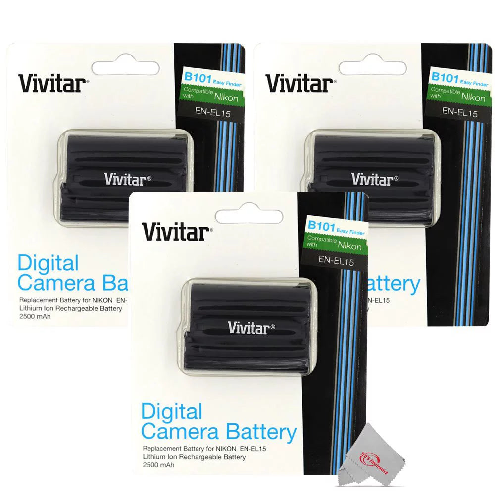 3x vivitar nikon en-el15 replacement battery for nikon z5 z6 z7 d500 d750 d780 d800 d7500 digital cameras