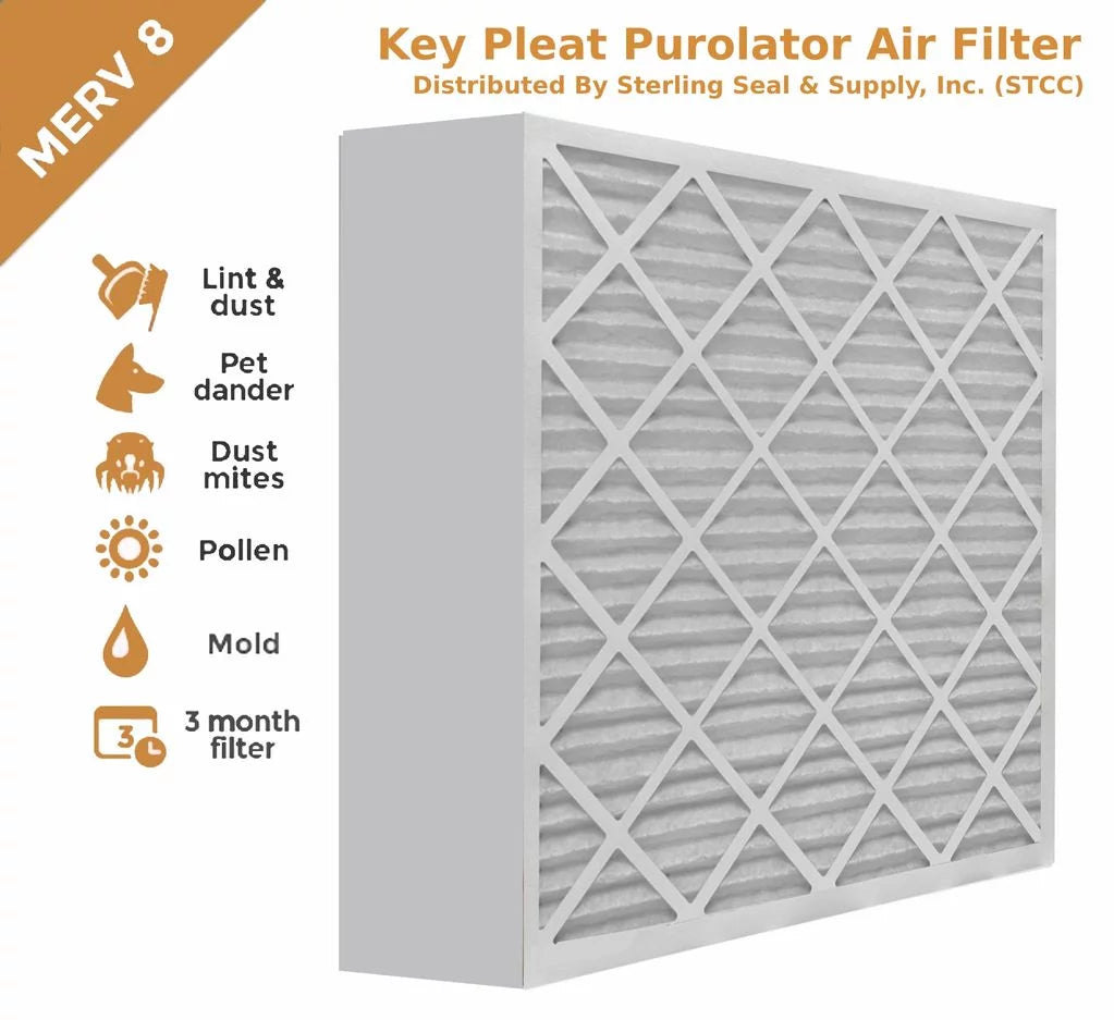 12x24x4 key pleat purolator air filter - merv 8 (3 pack)