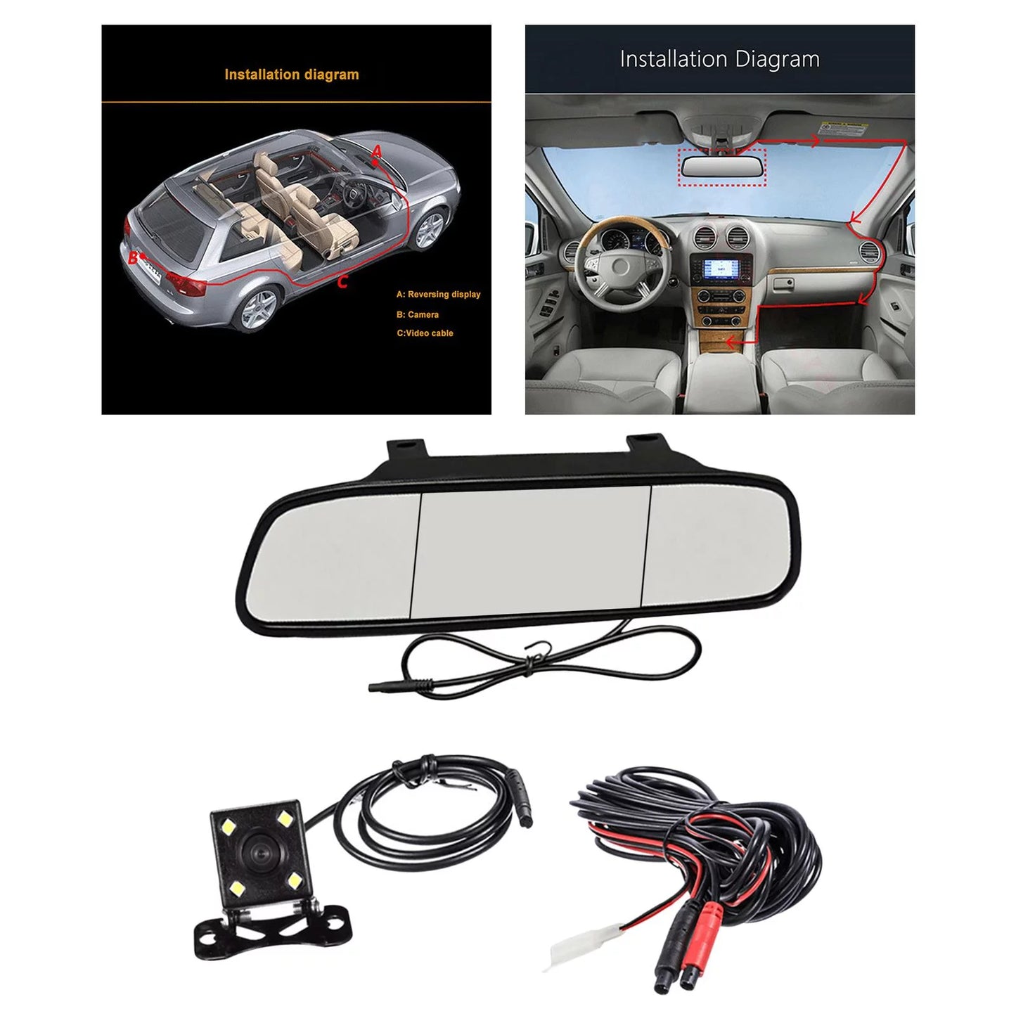 5 inch display car auto rearview mirror video monitor with reversing camera