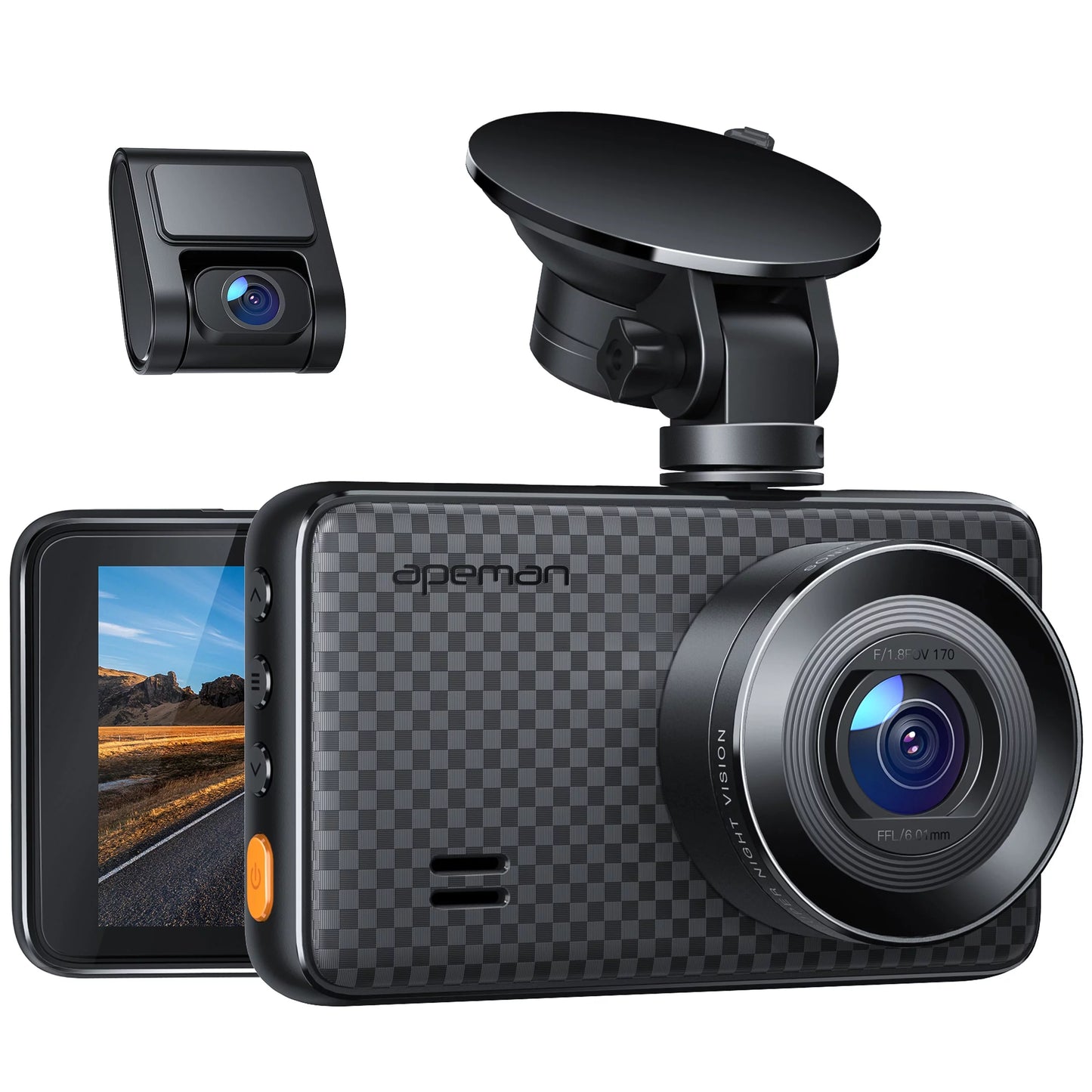 Apeman c860 2k x 1080p dual dash cam front and rear 3.0" hd ips screen, support 128gb