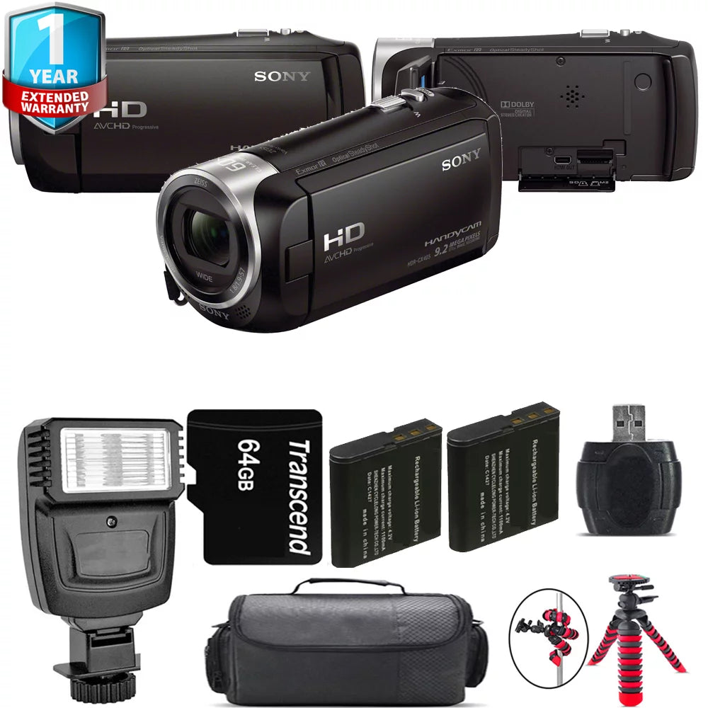 Sony hdr-cx405 hd handycam + 1 yr warranty + flash - 64gb kit