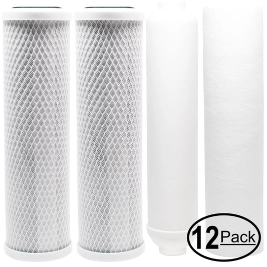 12-pack replacement for filter kit for watts wp-5 ro system - includes carbon block filters, pp sediment filter & inline filter cartridge - denali pure brand