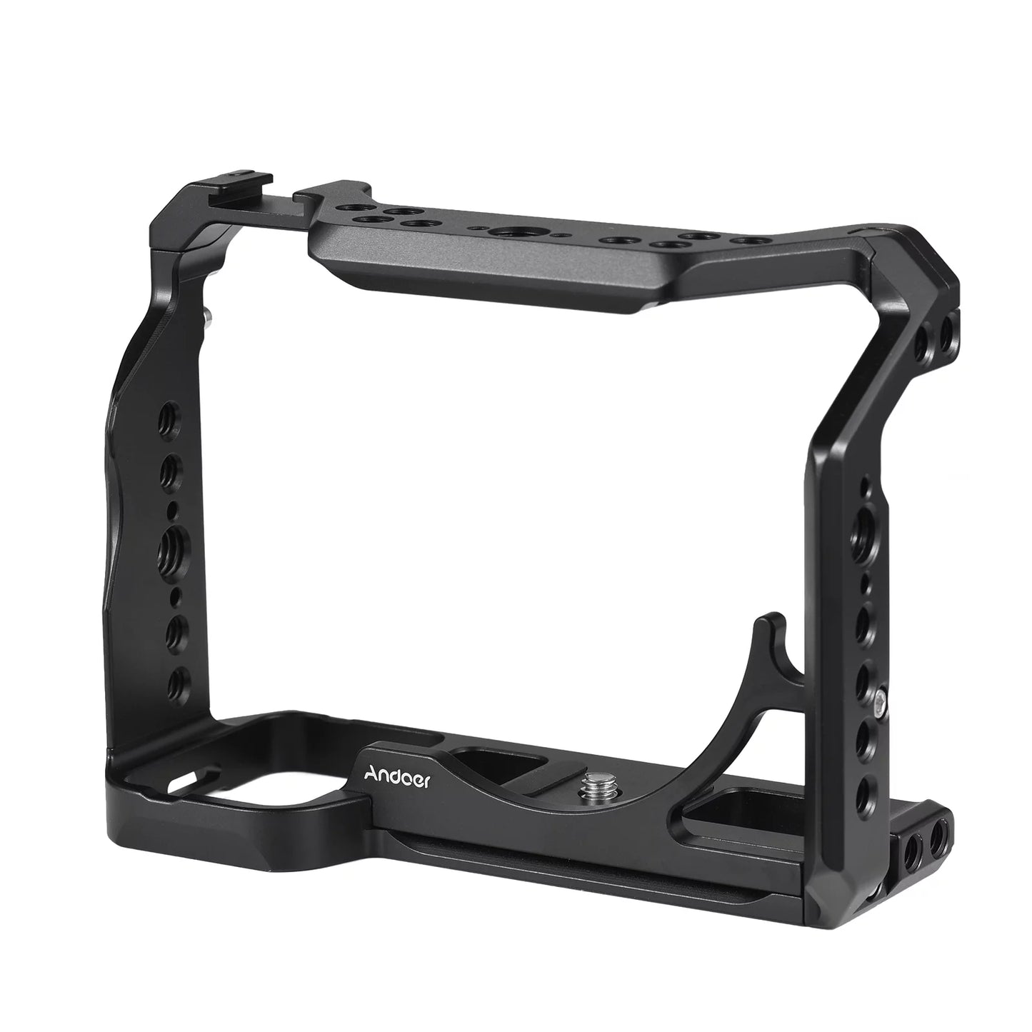 Andoer cage aluminum alloy video cage with cold shoe mounts numerous 14 inch screw holes replacement for sony a7iv/ a7m4/ a1/ a7r4/ a7s3