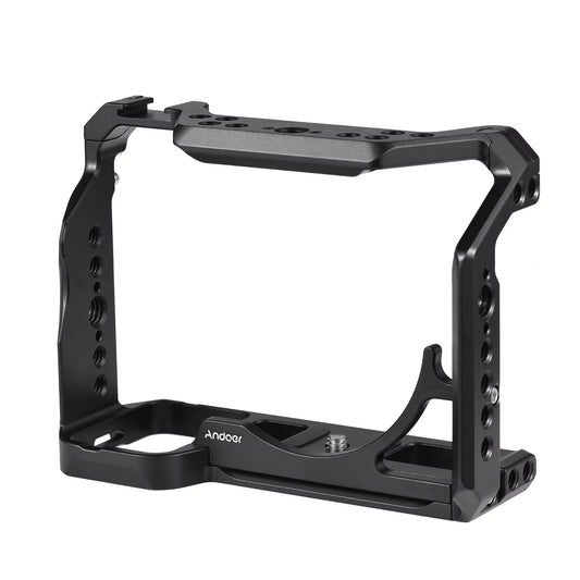 Andoer cage aluminum alloy video cage with cold shoe mounts numerous 14 inch screw holes replacement for sony a7iv/ a7m4/ a1/ a7r4/ a7s3