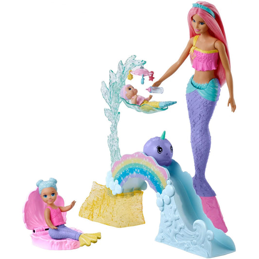 Barbie dreamtopia mermaid doll, mertoddler & merbaby playset