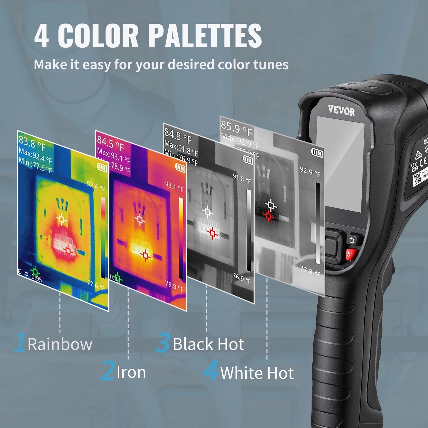 Vevor thermal imaging camera, 240x180 ir resolution (43200 pixels), 20hz refresh rate infrared camera with -4℉~662℉ temperature range, 16g built-in sd card, and rechargeable li-ion battery