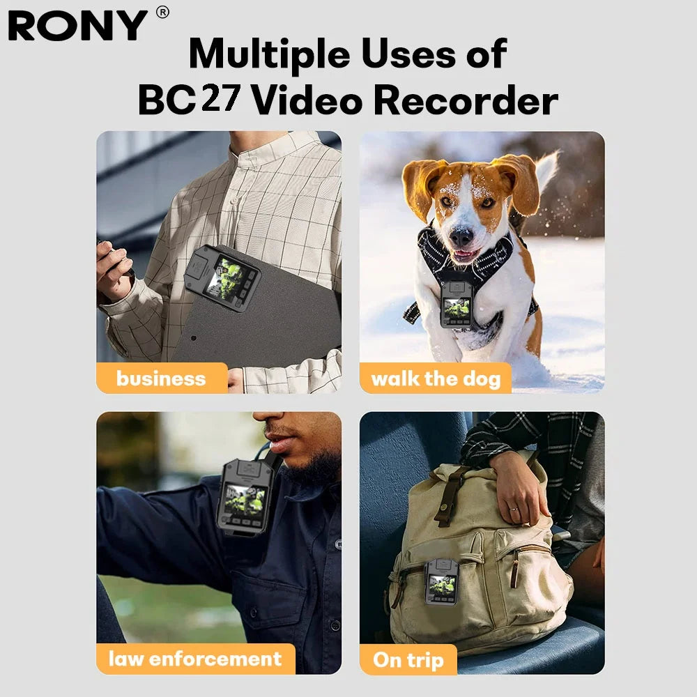 Rony 1440p mini body camera - 128gb wearable police body camcorder with night vision - waterproof body cam with audio and video recording for law enforcement security guard home