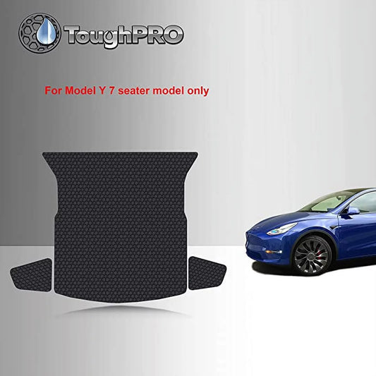 Toughpro cargo/trunk mats accessories compatible with tesla model y 7 seater 3rd row down all weather heavy duty custom fit black rubber 2022