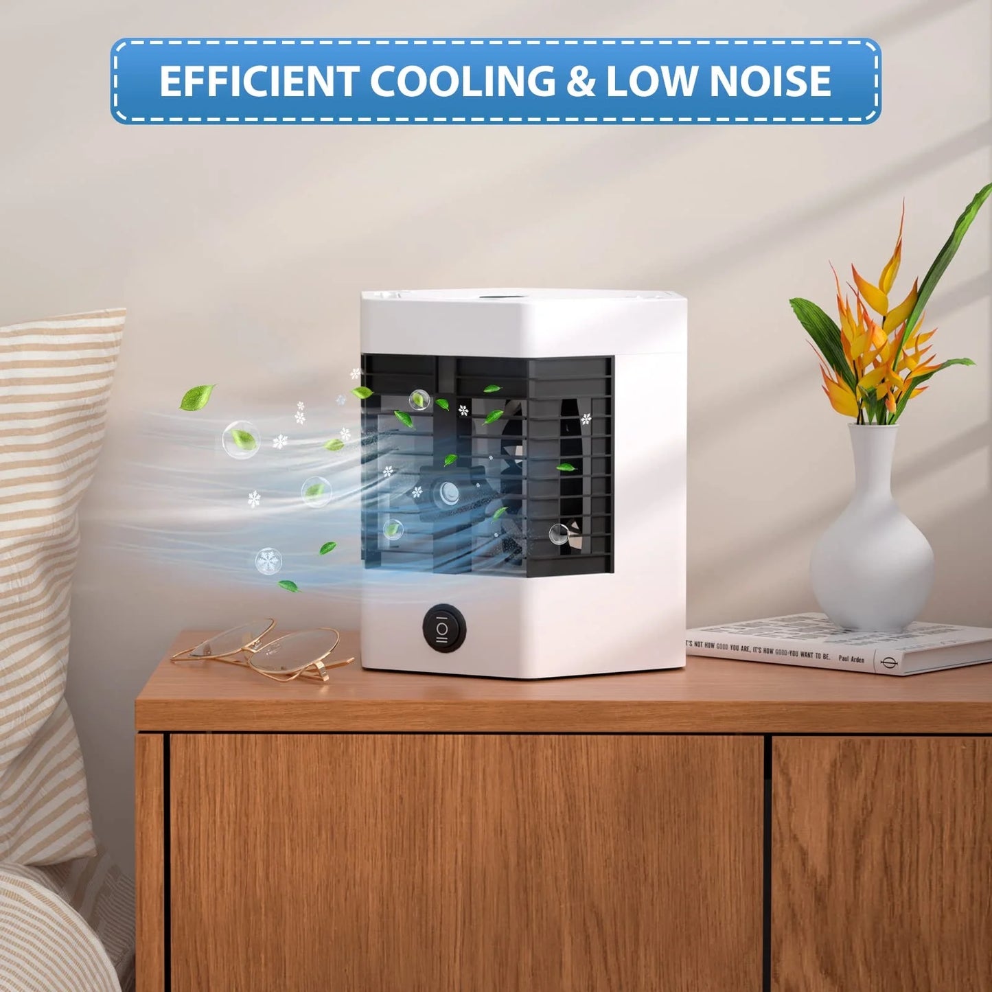 Yhaiogs mini portable air cooler personal space cooler easy to fill water and led light and portable air conditioner device cool any space like home office