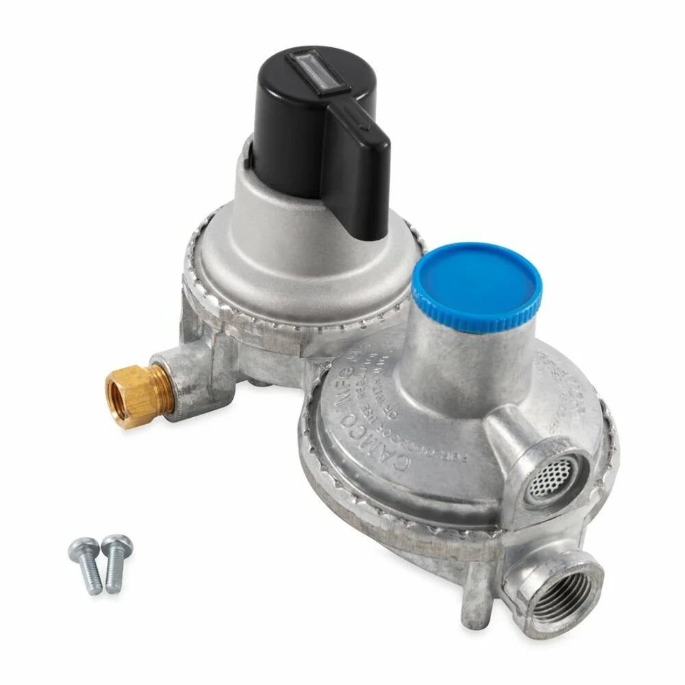 Camco propane double-stage auto-changeover regulator- for rvs with dual propane tank hookups, maintains a constant gas pressure with auto change from empty to full tanks (59005)