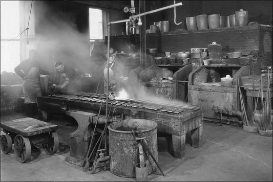 24"x36" gallery poster, photograph of refinery process of testing gold 1935