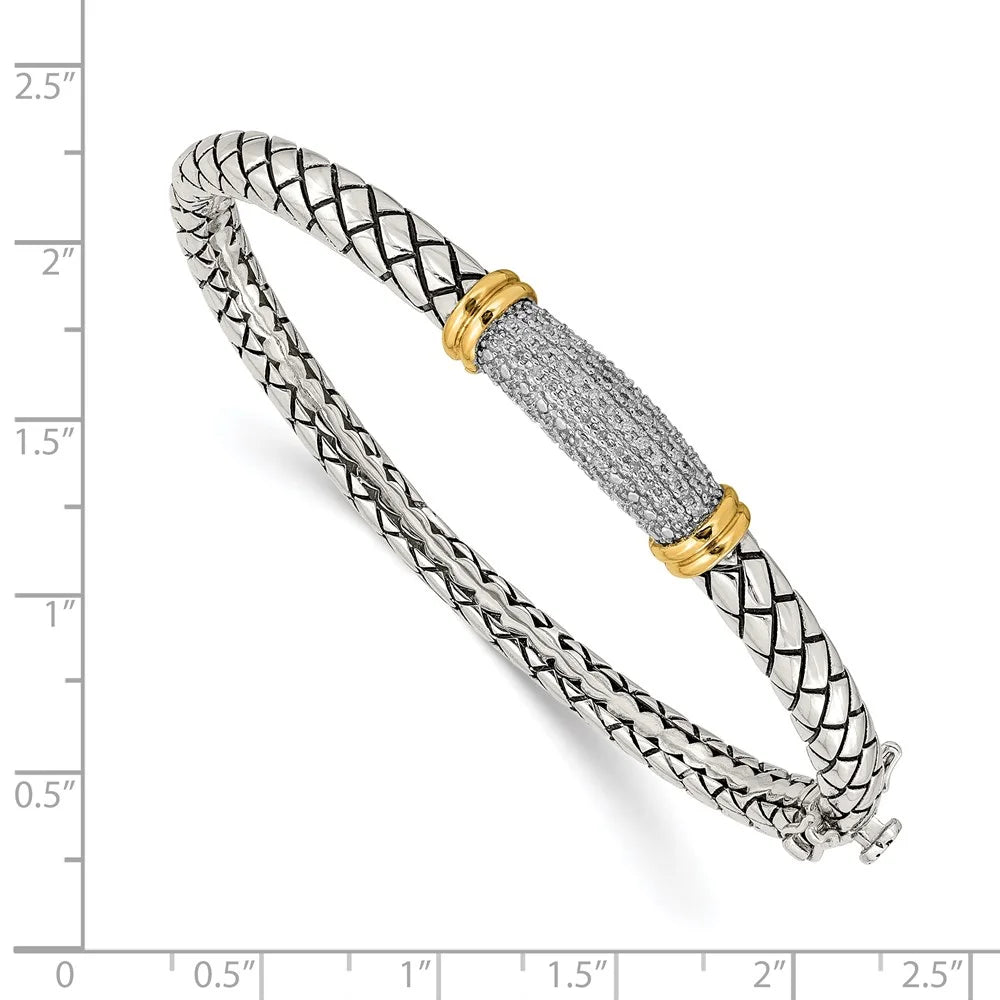 14k/silver two-tone bracelet bangle women's diamond round 8 mm 7 in shey couture sterling silver with 14k accent antiqued hinged