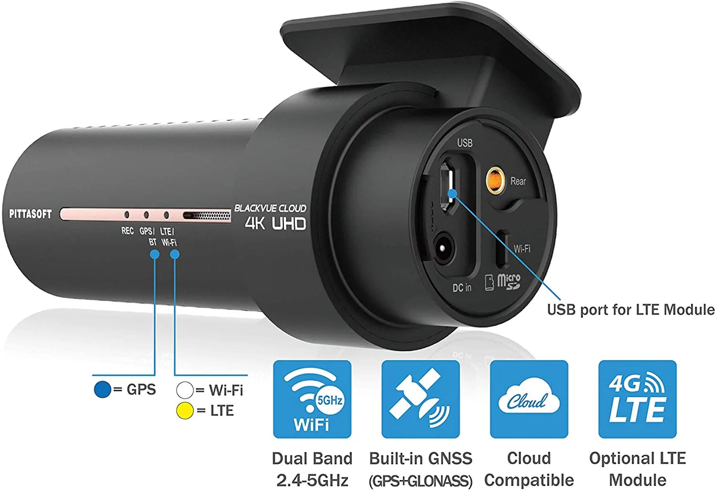 Blackvue dr900x-2ch with 32gb microsd card 4k uhd cloud dashcam optional cm100 lte module