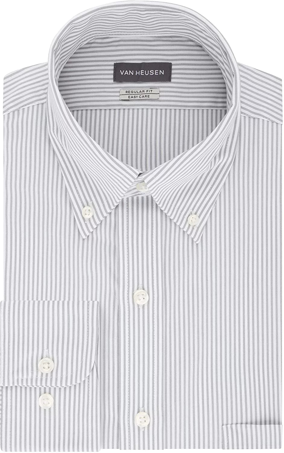 Van heusen mens dress shirt regular fit pinpoint stripe 16.5 neck 34-35 sleeve iced grey