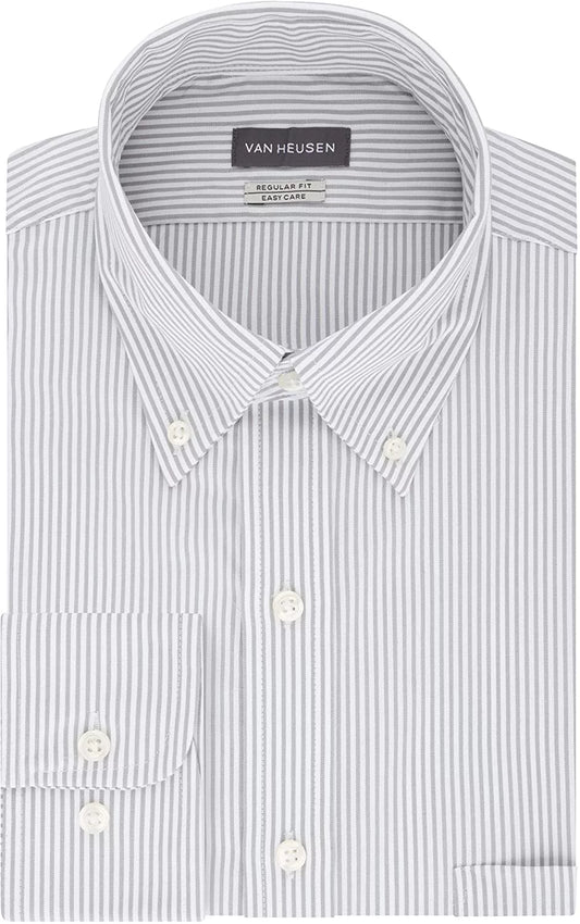 Van heusen mens dress shirt regular fit pinpoint stripe 16.5 neck 34-35 sleeve iced grey