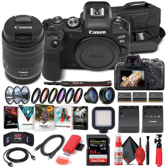 Canon eos r6 mirrorless camera w/ 24-105mm f/4-7.1 lens - advanced bundle