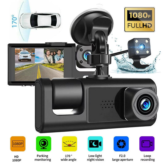 1080p car dual lens dash cam front/rear/inside video recorder camera g-sensor