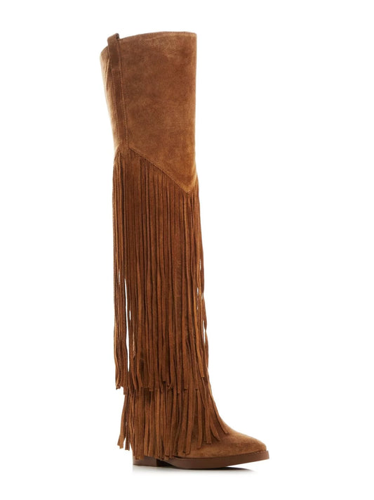 Ash womens brown fringed padded gipsy almond toe leather boots shoes 35