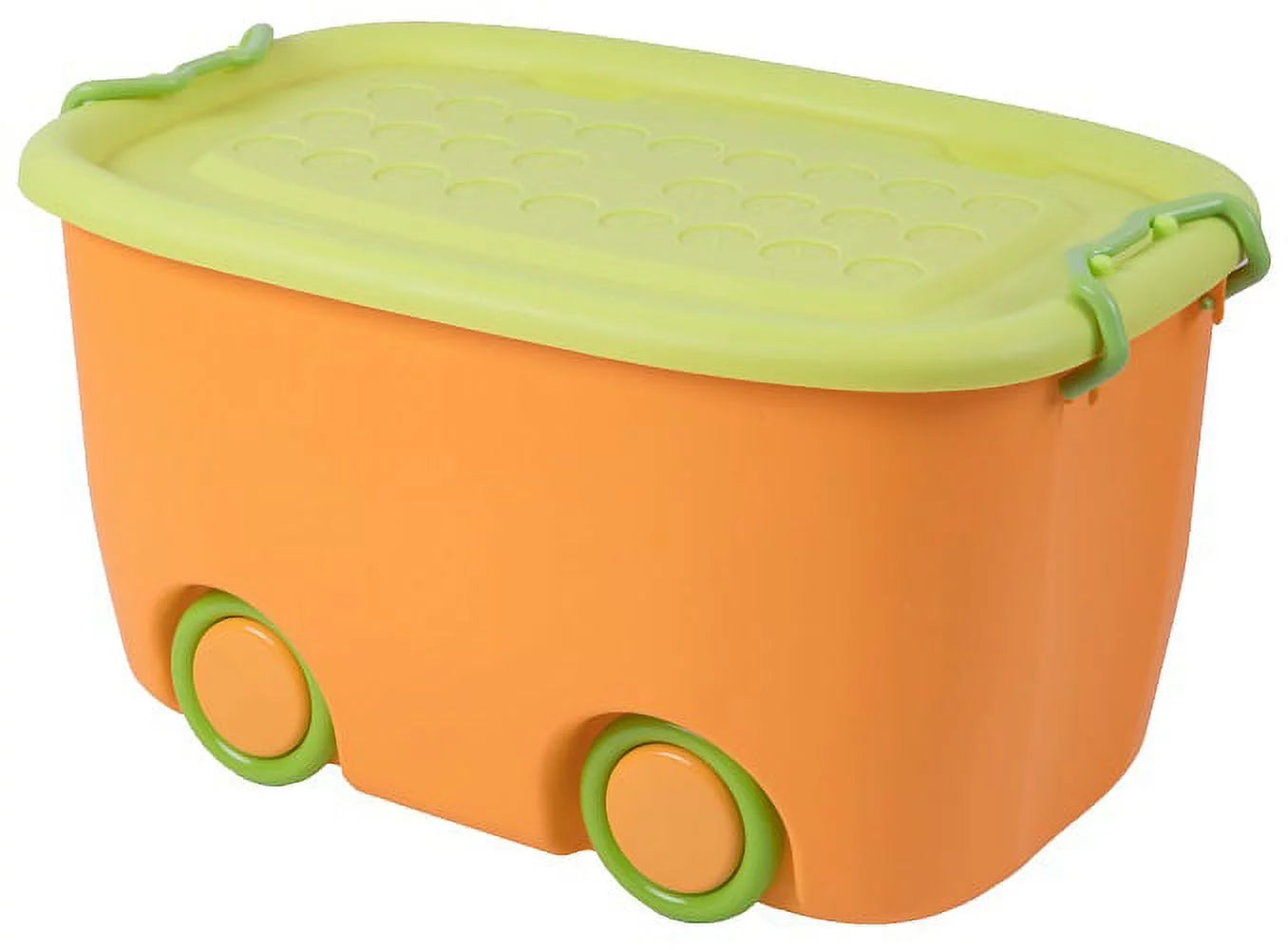 Stackable toy storage box with wheels