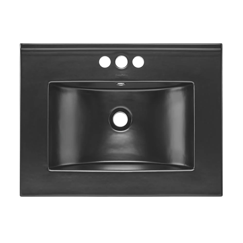 24" vanity top bathroom sink with 4" centerset faucet holes in matte black