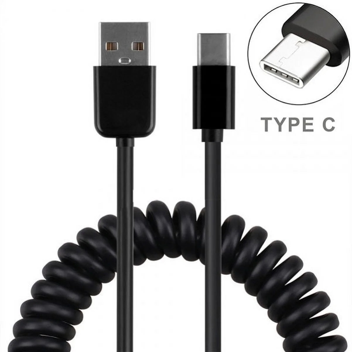 Type-c coiled usb cable w holster leather case belt clip v1n for samsung galaxy a20 - xiaomi redmi note 7, mi mix 2 9t 9 - zte grand x4 x3, zmax champ, blade x spark, axon 9 pro, max 2s