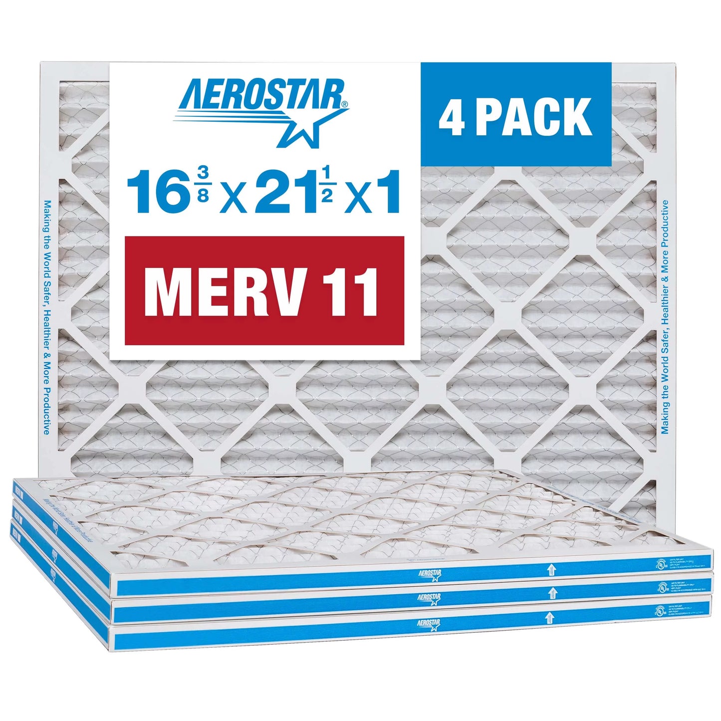 Aerostar 16 3/8 x 21 1/2 x 1 merv 11 pleated air filter, ac furnace air filter, 4 pack