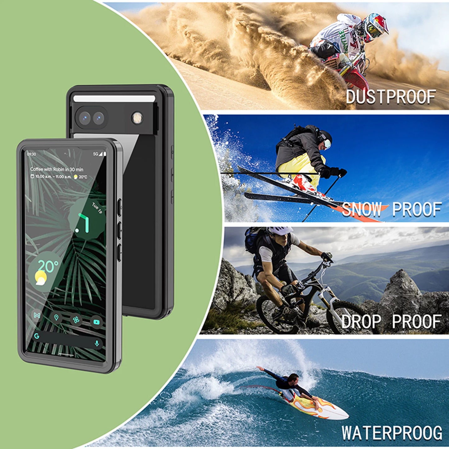 Waterproof case for google pixel 6a, built-in screen protector full body protection rugged case underwater dustproof drop protection cover for google pixel 6a