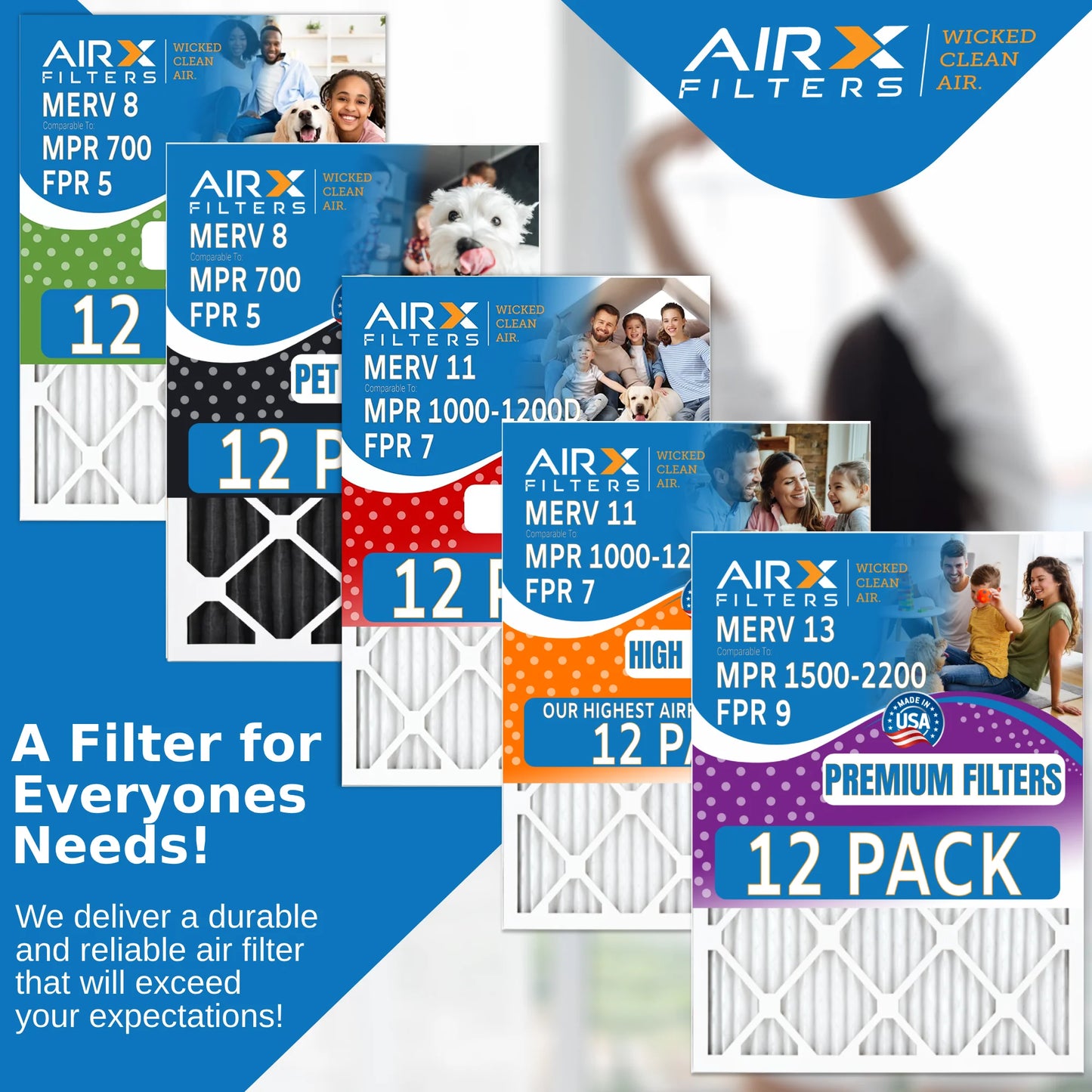 16x30x1 air filter merv 8 rating, 12 pack of furnace filters comparable to mpr 700 & fpr 5 - made in usa by airx filters wicked clean air.