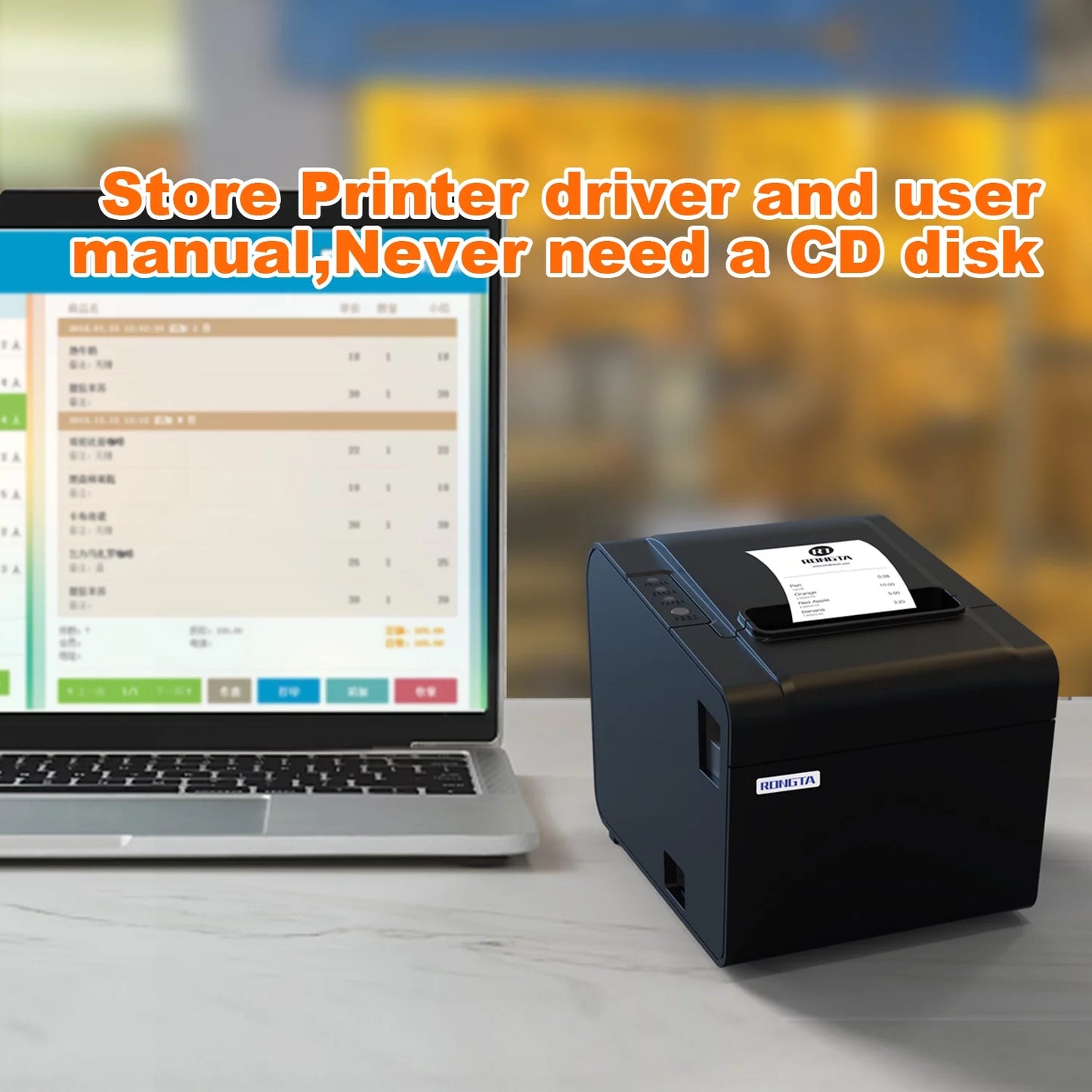 Rongta pos printer, 80mm usb thermal receipt printer, restaurant kitchen printer with auto cutter support cash drawer,usb serial ethernet interface optional for windows/mac/linux (rp326)