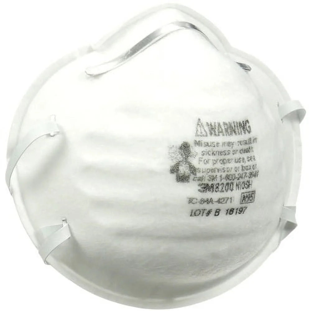 3m n95 particle respirator 8200 mask disposable, lightweight, stretchable, adjustable nose clip - airborne particle, mold, dust, granular pesticide, allergen protection - 12 / carton