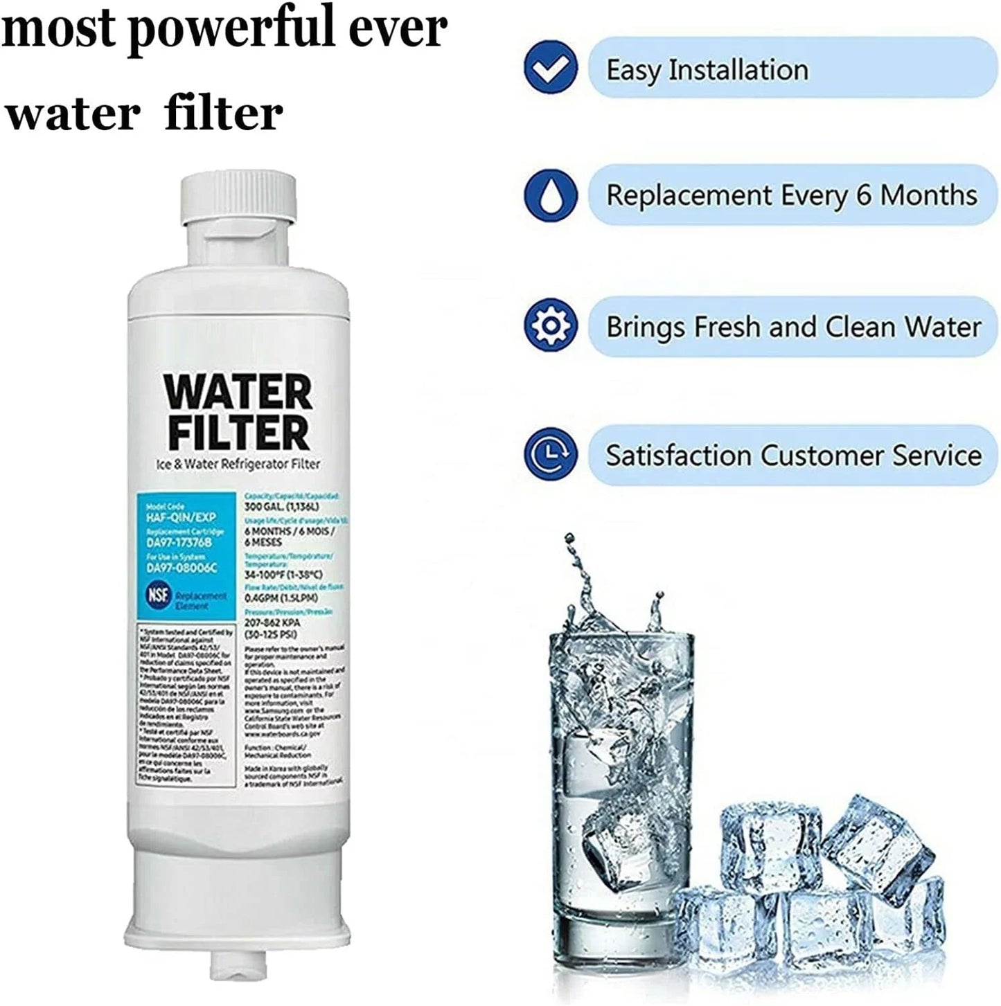 Samsumg da97-17376b da9717376b refrigerator water filter replacement for haf-qin/exp, haf-qin rf23m8070sg,3-pack (packaging may vary)