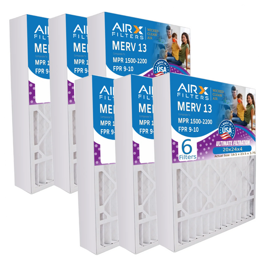 20x24x4 air filter merv 13 comparable to mpr 1500 - 2200 & fpr 9 electrostatic pleated air conditioner filter 6 pack hvac ac premium usa made 20x24x4 furnace filters by airx filters wicked clean air.