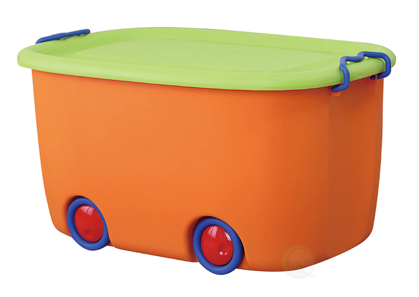 Stackable toy storage box with wheels