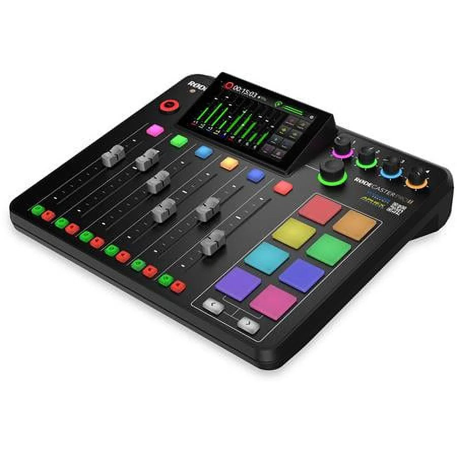 Rodecaster pro ii integrated audio production studio console bundle with 4x sm7b mic, 4x ath-m50x headphones, 4x broadcast arm, 4x m to f xlr cable, 32bg microsd card