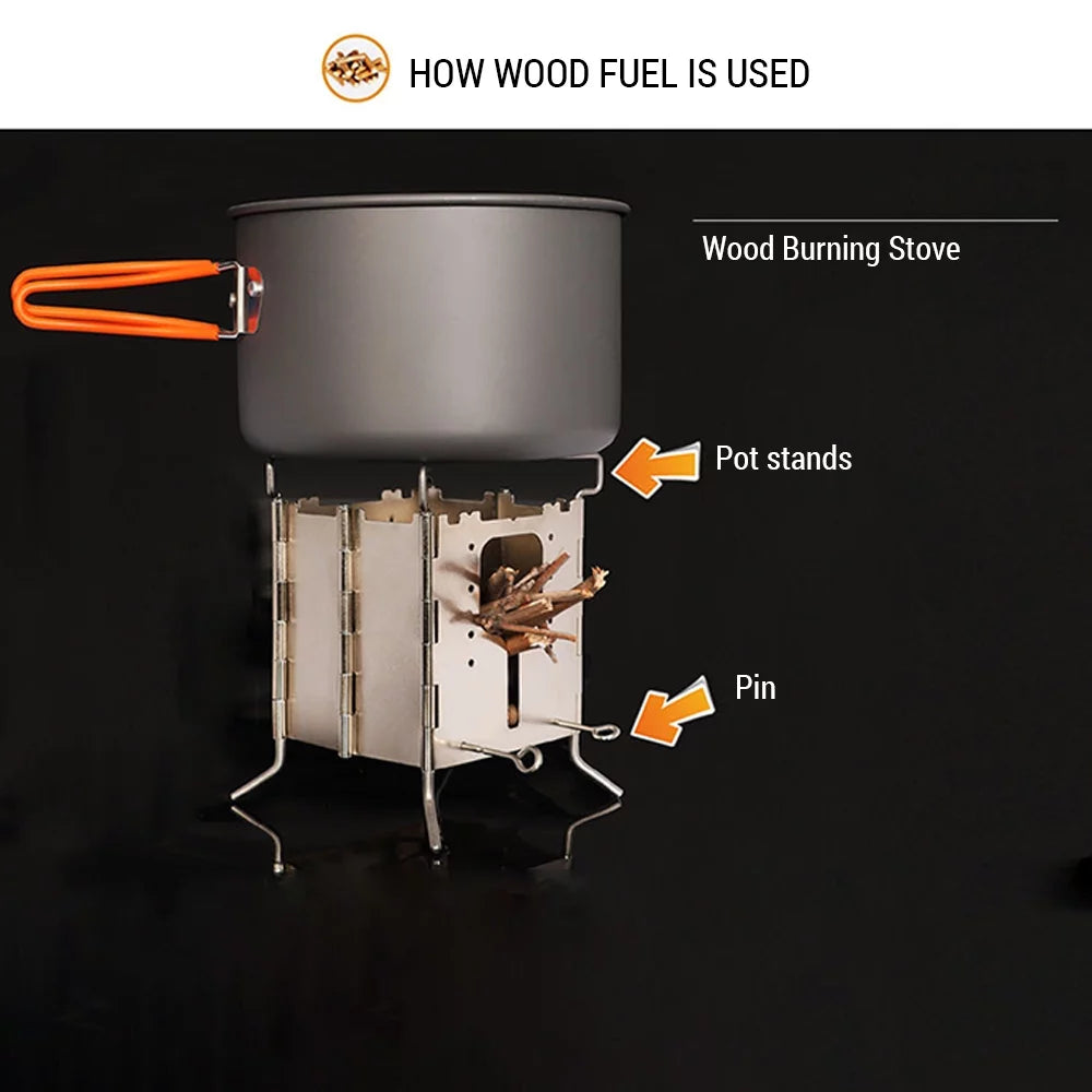 Apexeon collapsible wood stove with carrying case - ideal for backpacking, picnics, and outdoor cooking