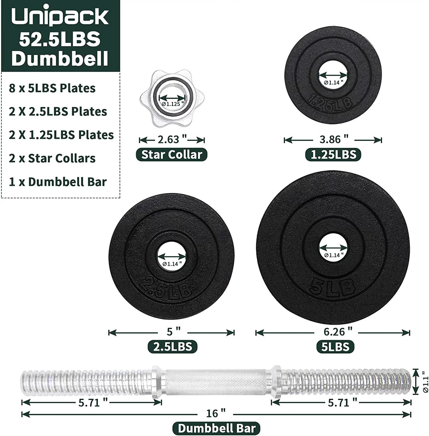 Adjustable weight cast iron dumbbells set 105lbs